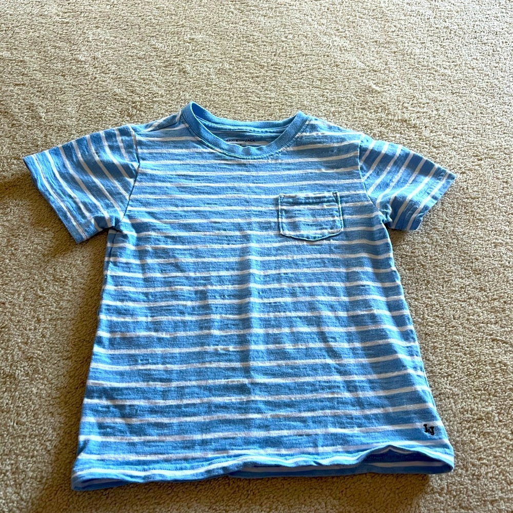 Janie and Jack Boys size 5, blue and white stripe t-shirt